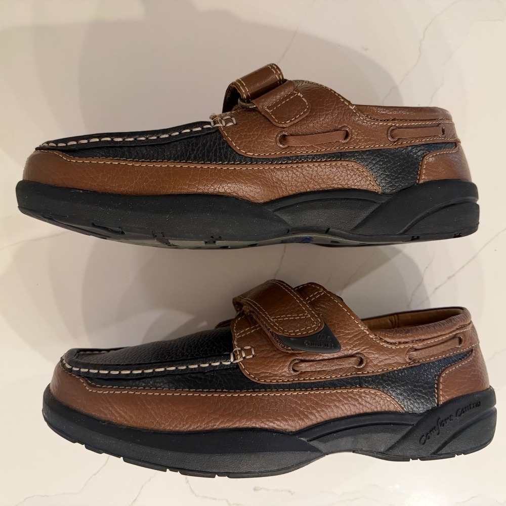 Dr. Comfort Mike Mens 12W Black Brown Leather Boat Shoes Loafers 8660 Strap - Picture 4 of 9